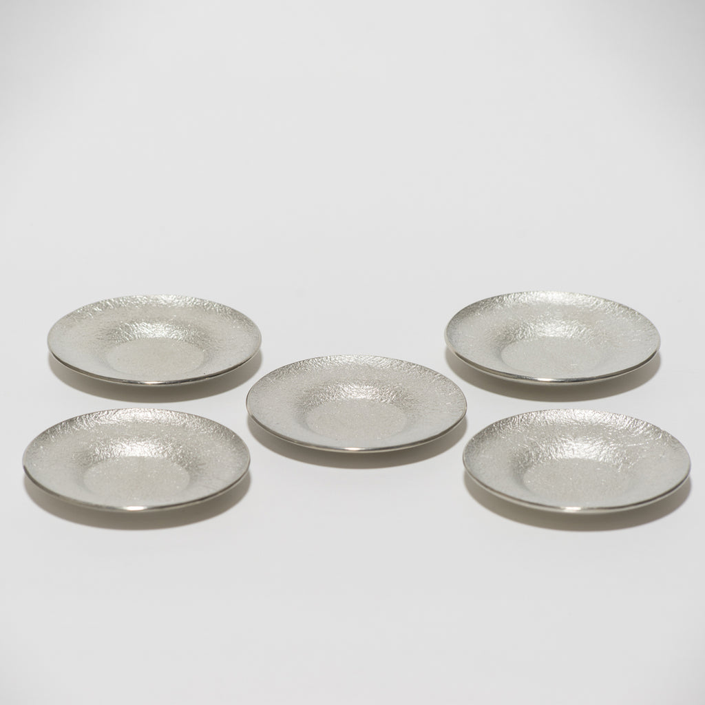 1040 超暉 錫製 柄なし丸形茶托 五客 茶器 茶道具 煎茶道具 1040 超暉