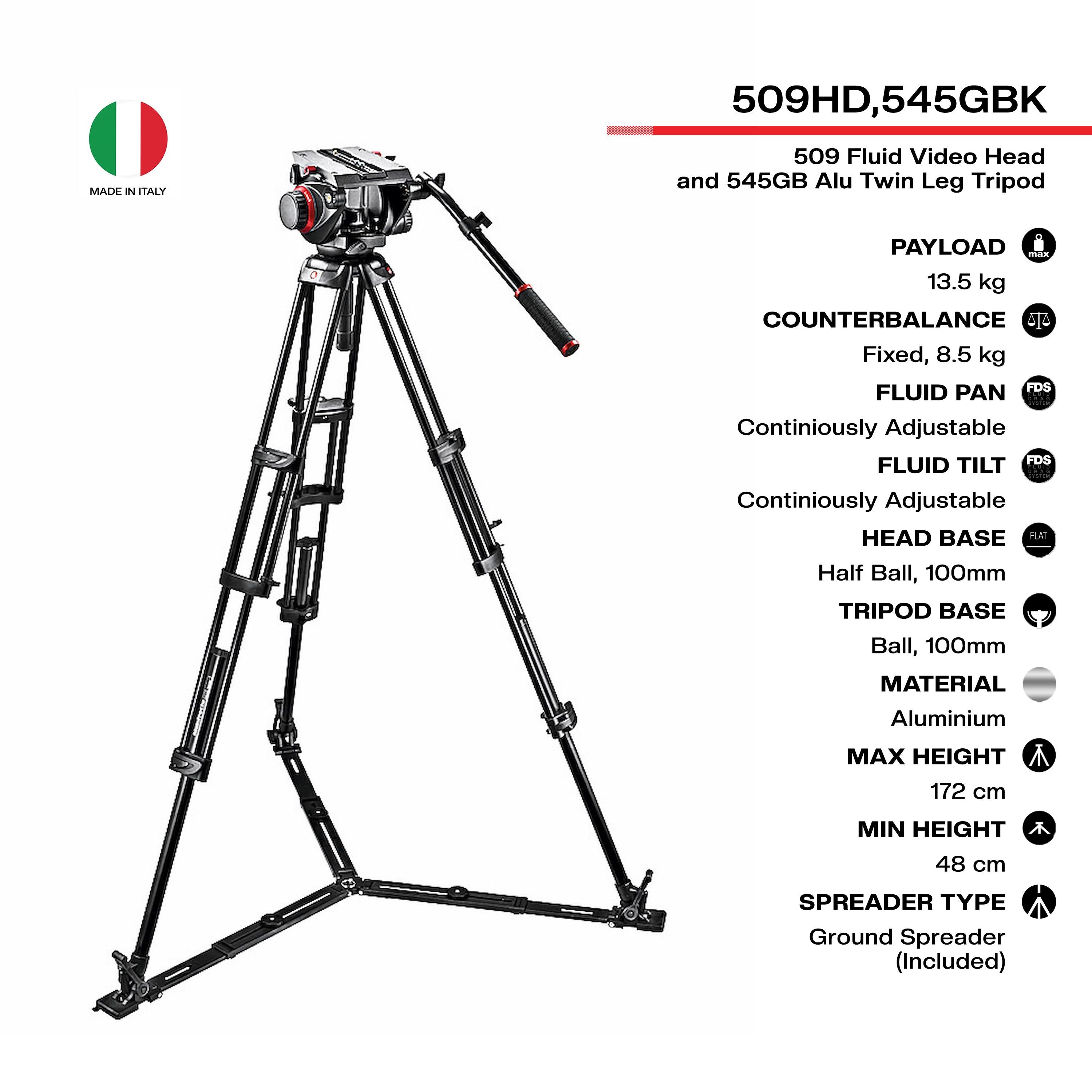 Manfrotto 509HD,545GBK 509HD Video Head & 545GB Aluminum Tripod Pro Gr