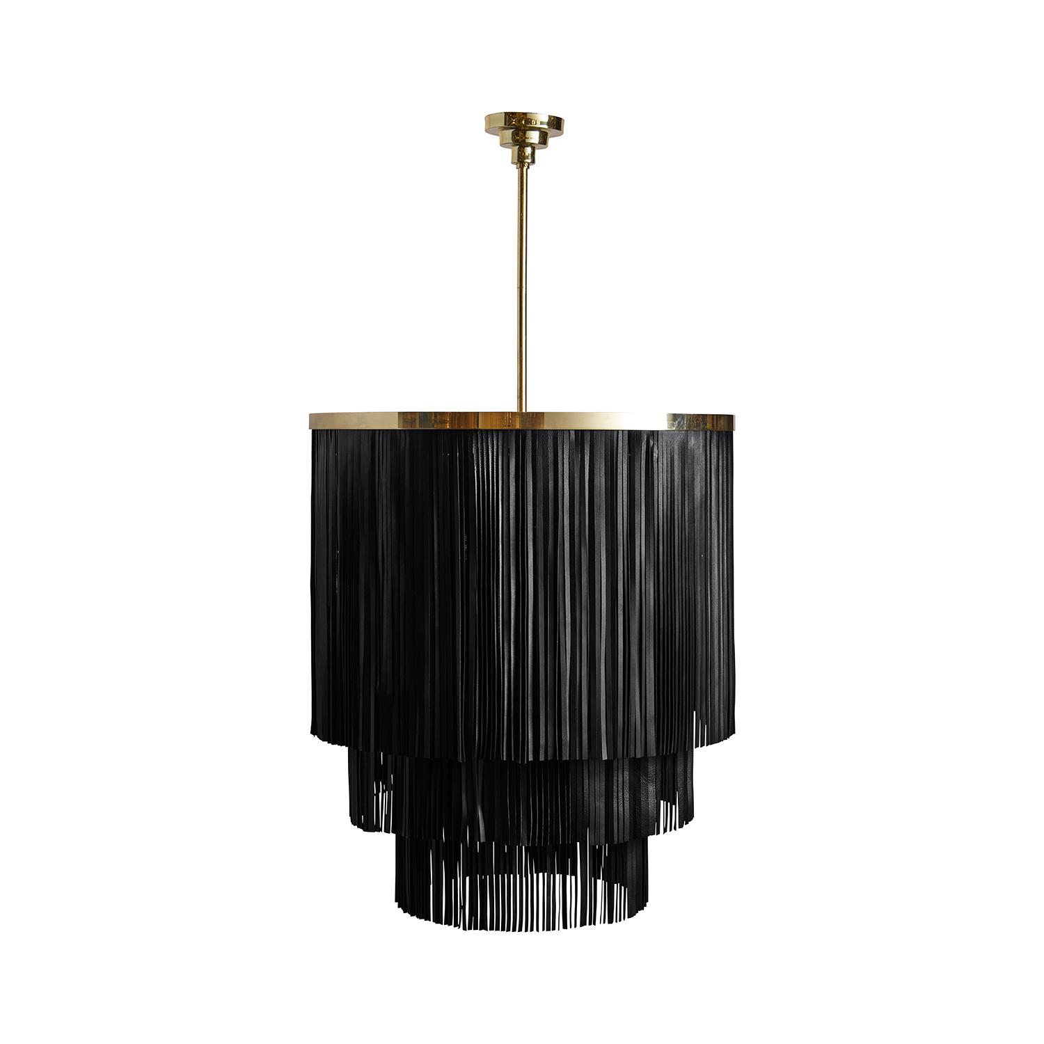 Small NeKeia Leather Chandelier in Brass and Premium Leather