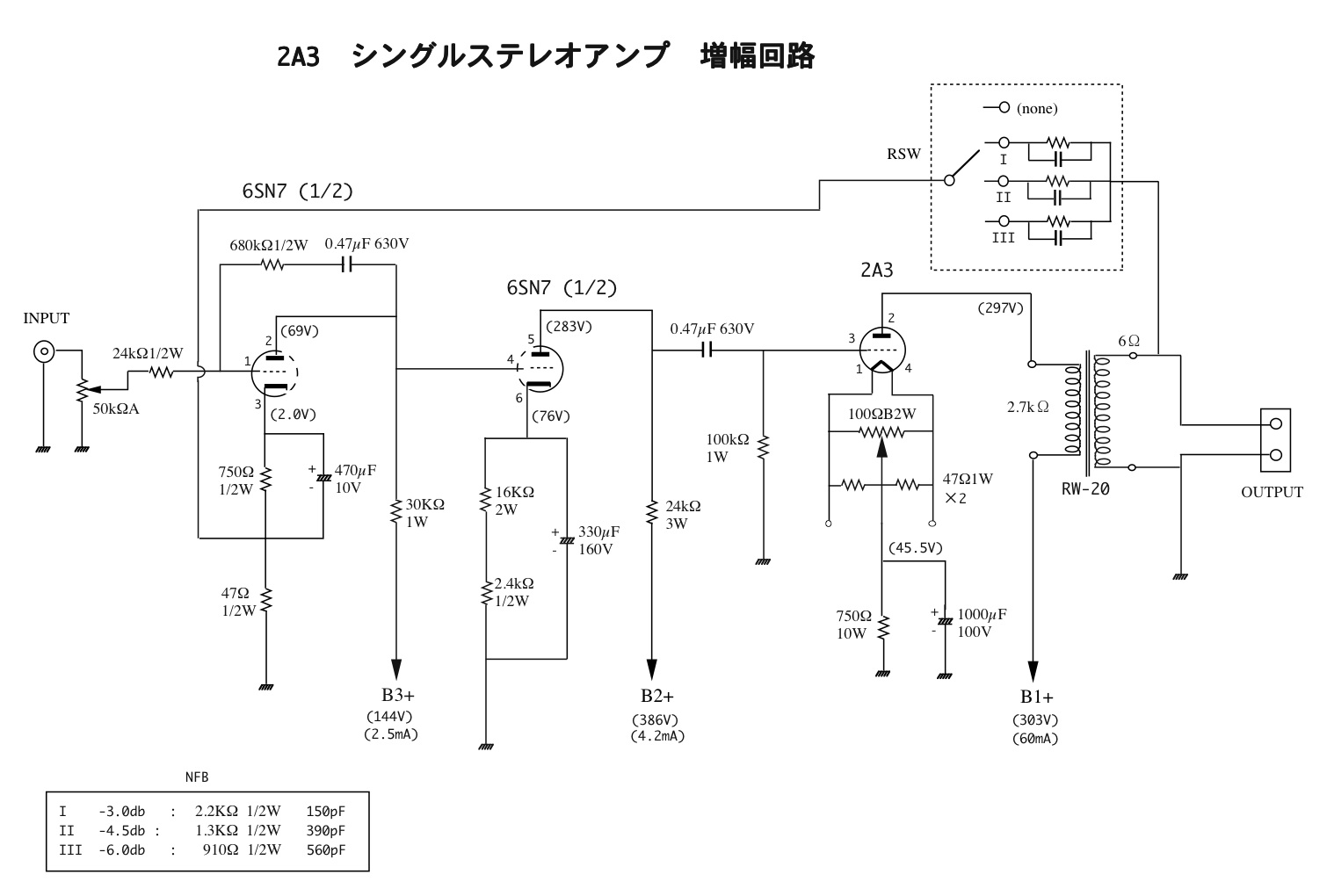 2A3 シングルアンプ（その1） オールノグチトランス 2A3 シングル