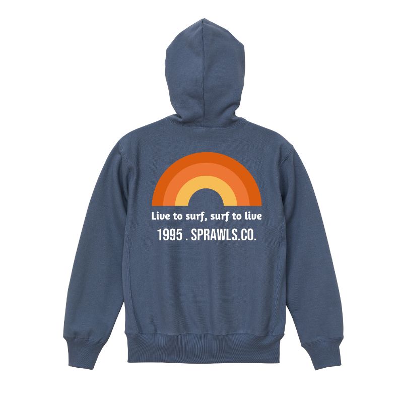 アメカジ パーカー フーディー Rainbow 虹 夕日 グラフィック 裏起毛