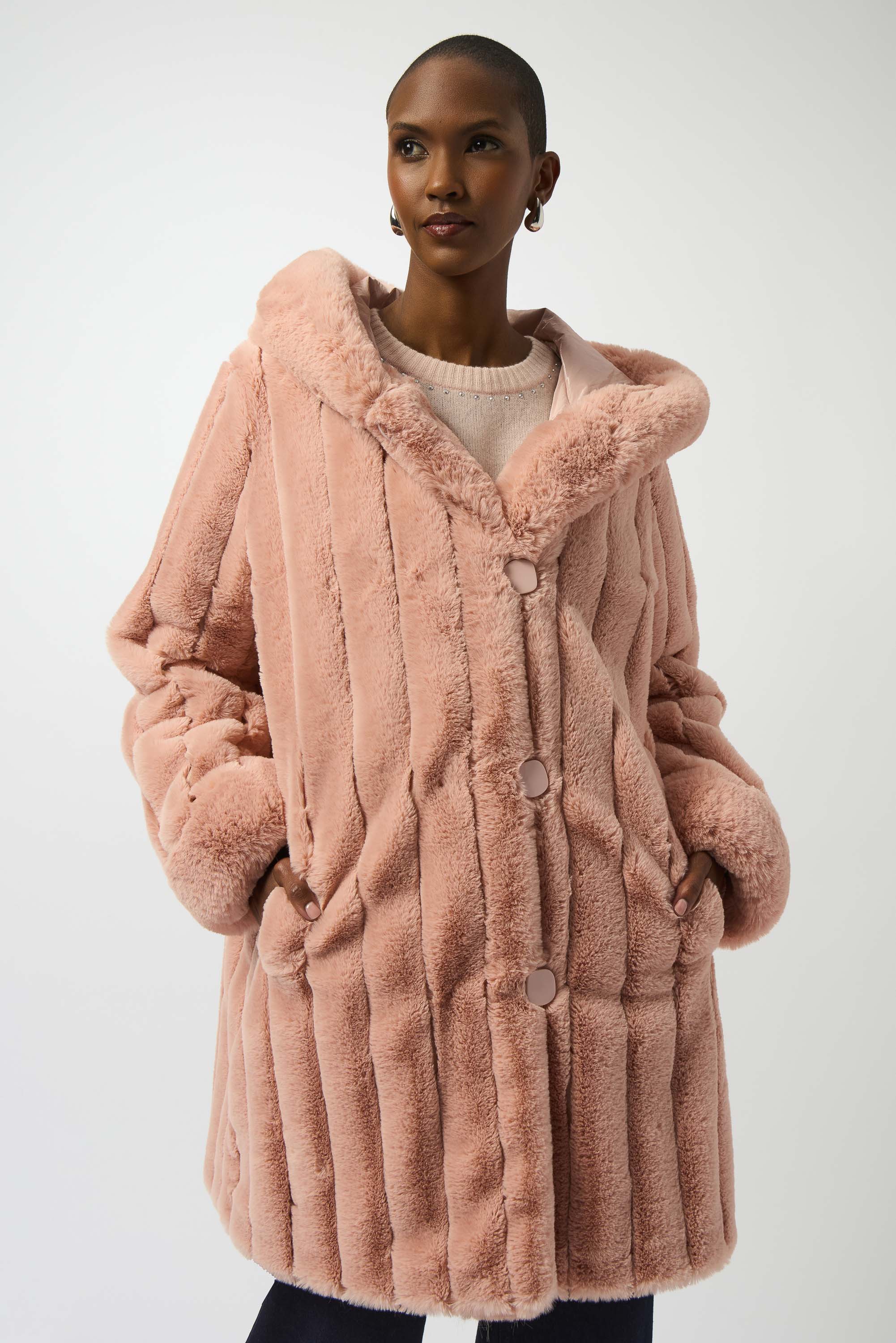 Joseph Ribkoff Faux Fur Reversible Hooded Coat Style 253926 – DECABANA