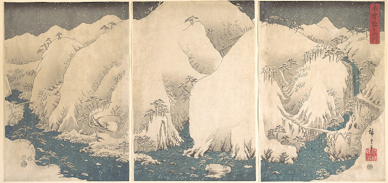 歌川広重「武陽金澤八勝夜景」木版画 三枚 額装 浮世絵 錦絵 F 歌川