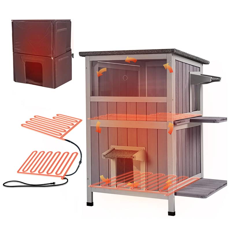 Heated Wooden Cat House with Insulated Liner – Outdoor