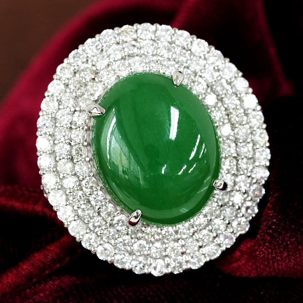 超大粒 14ct 天然翡翠 3.05ct 天然ダイヤモンド Pt950 プラチナ リング