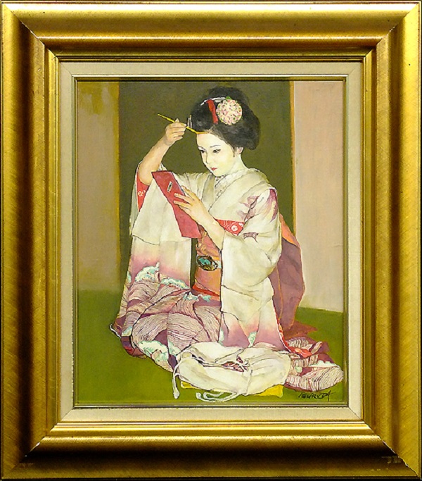 真作】絵画 弦田英太郎 油彩10号 少女像 空間に華やぎを添える