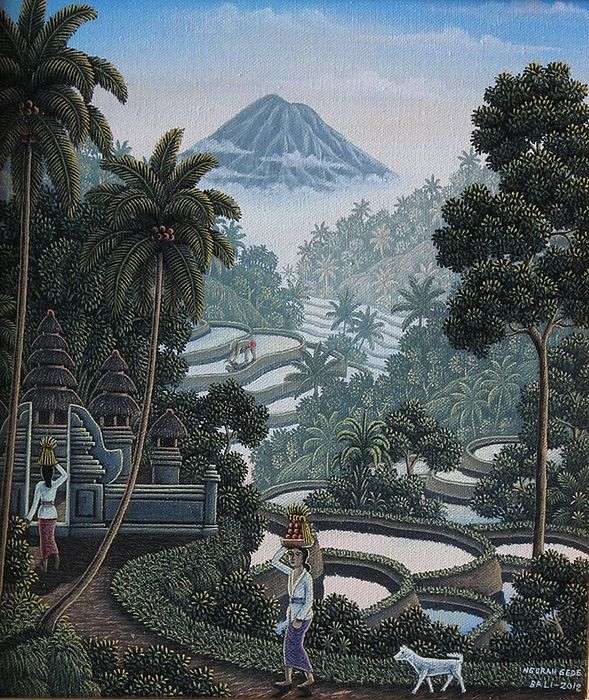 バリ絵画 バリアート 田園風景 105✖️85 バリ絵画 バリアート 田園