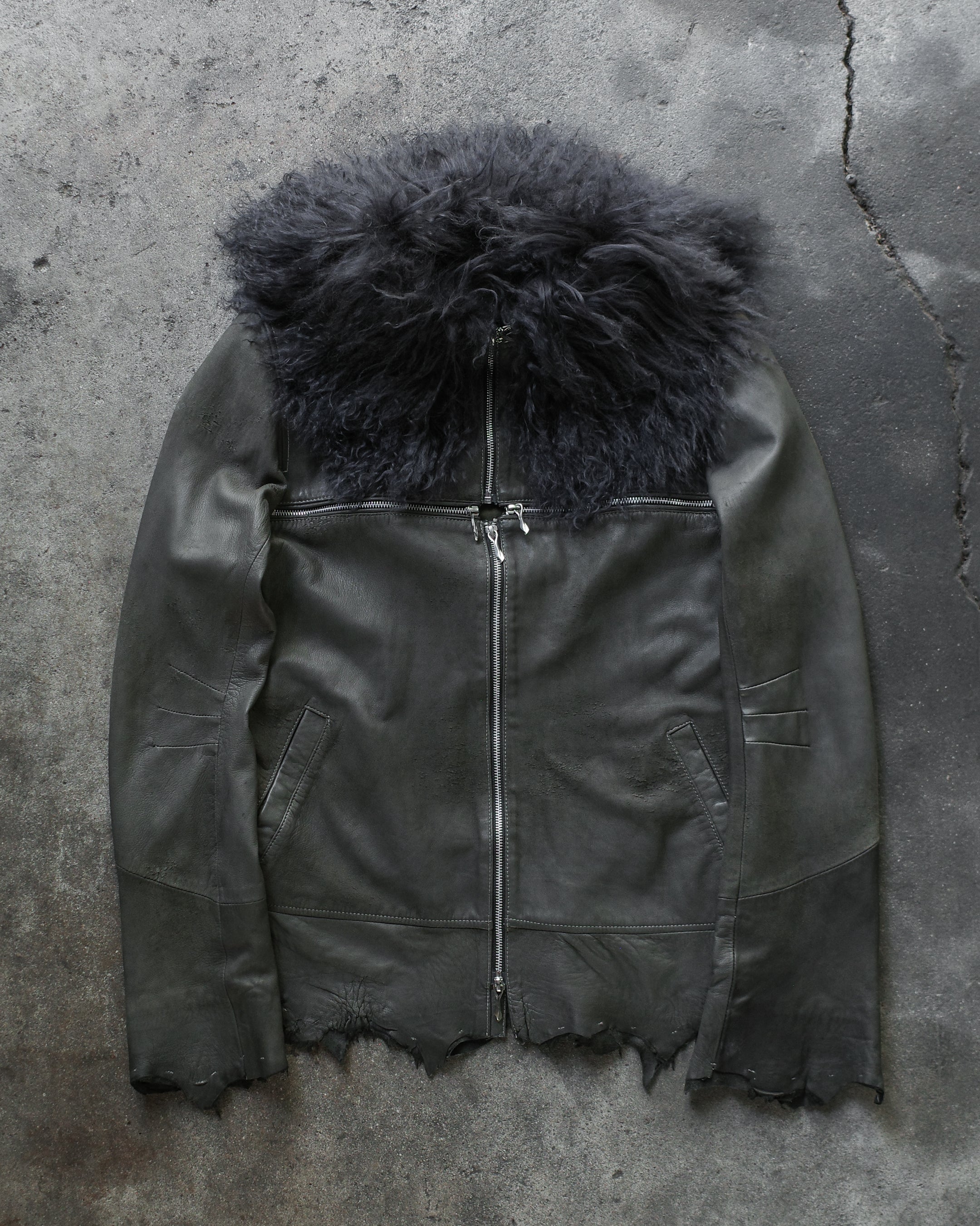 14th addiction cross leather fur jacket