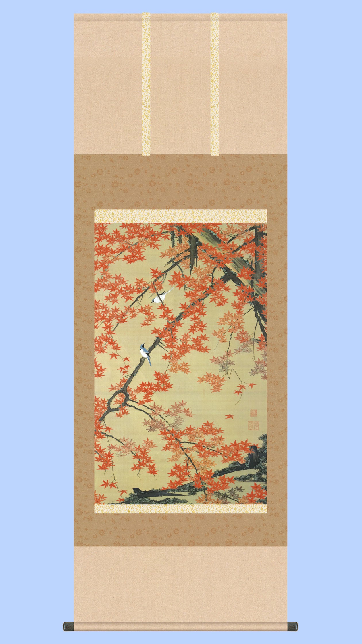 真作】掛軸 五島耕畝 石榴に小禽図 淡彩花鳥画の逸品