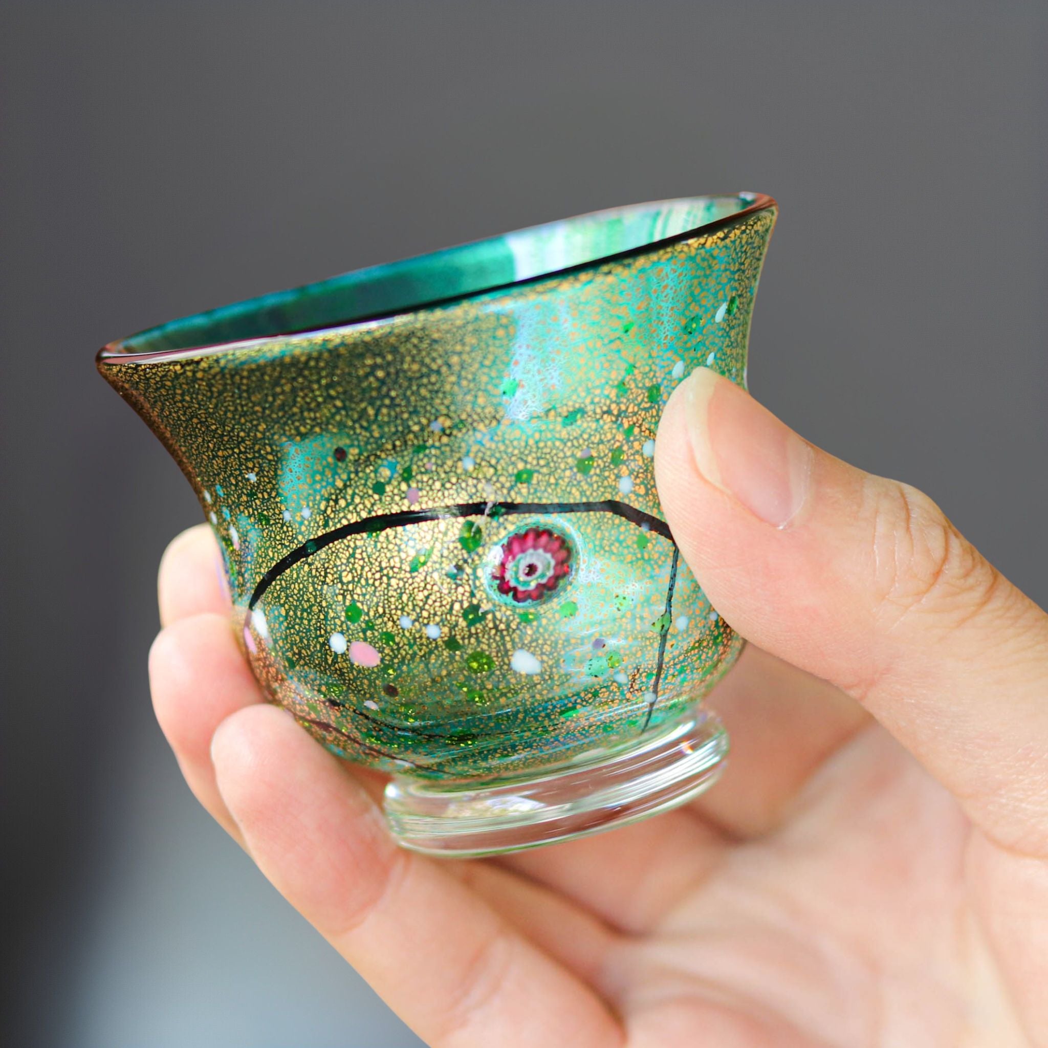 綾ガラス 酒器 | 光琳 雅 ぐい呑み | トルコグリーン | グラスアート黒木