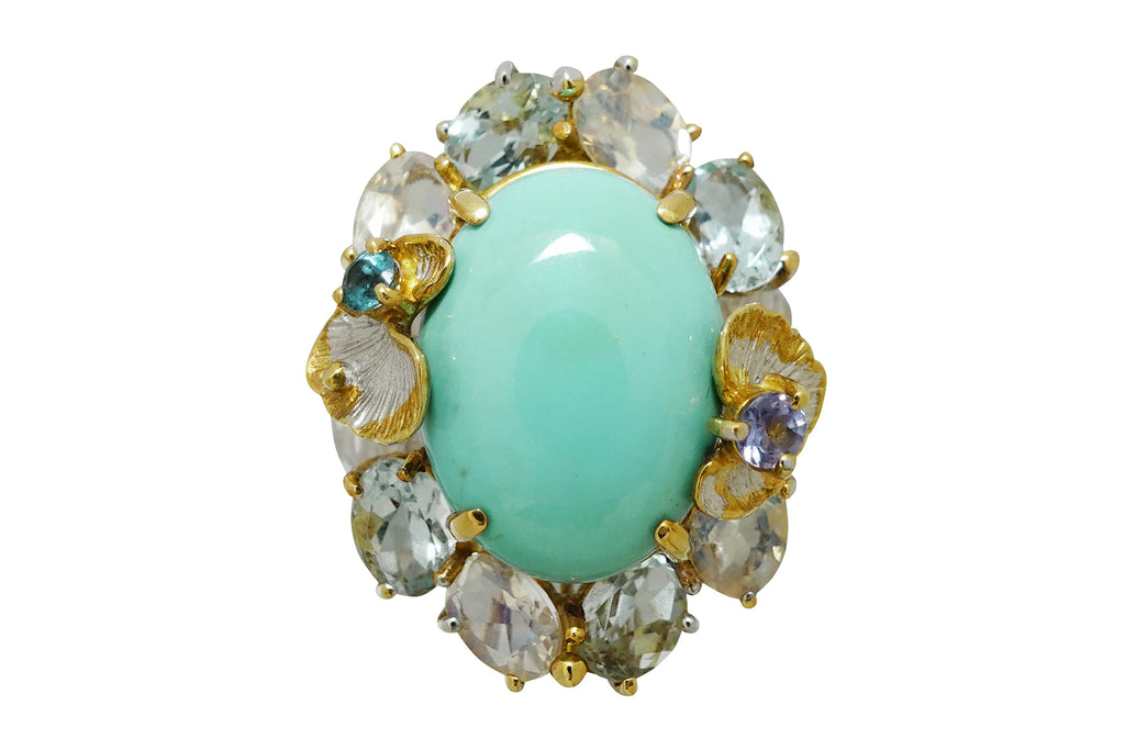 福原佐智】K18WG/YGトルコ石 ラブラドライト タンザナイト アクア