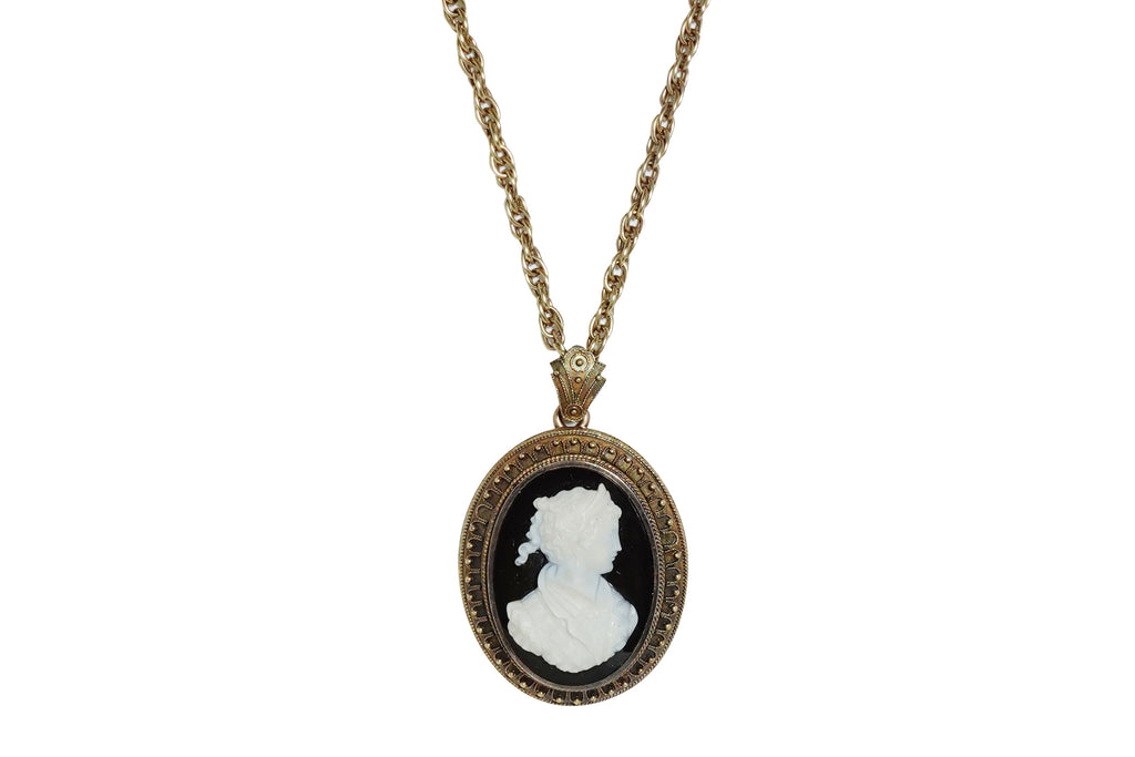 アンティーク 非加熱黒瑪瑙 貴婦人のハードストーンカメオルース/裸石