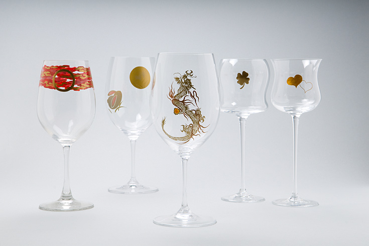 中国漆器 山水図蒔絵 洋酒器揃 リキュールグラス・シェーカー・トレイ