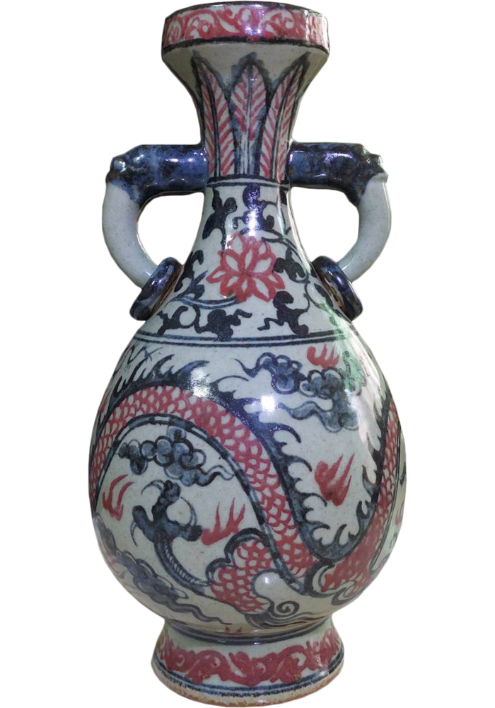 元代人物画染付壺花瓶中国古玩