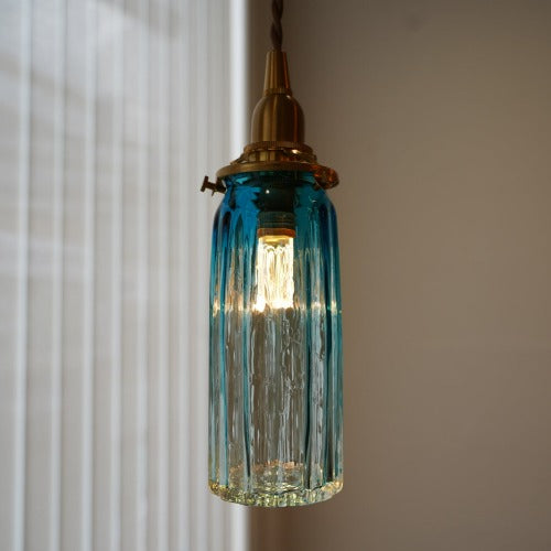 安土草多 ペンダントライト 照明 吹きガラス 鳴門細筒瓶（青透き被せ
