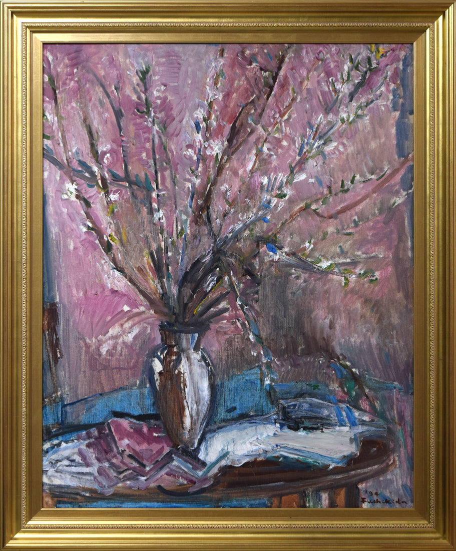 伏木田光夫「三月・彼岸櫻」油絵・F30号 絵画買取・販売の小竹美術