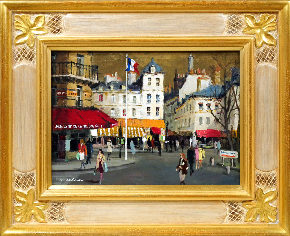 真作 友成晴雄 街角F4号 油彩画 油絵 風景画 直筆サイン