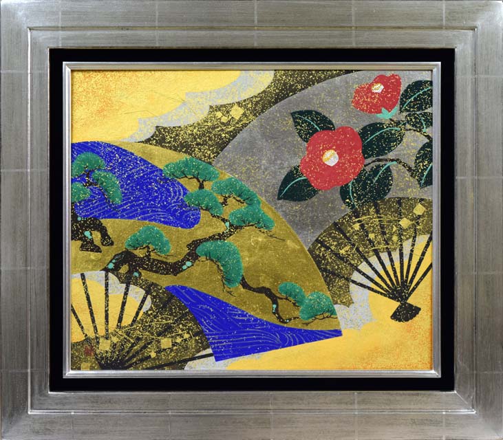 上橋 薫 洋画家 画伯 「椿樹と白い馬」鳴海製陶 陶板画 上橋 薫 洋画家