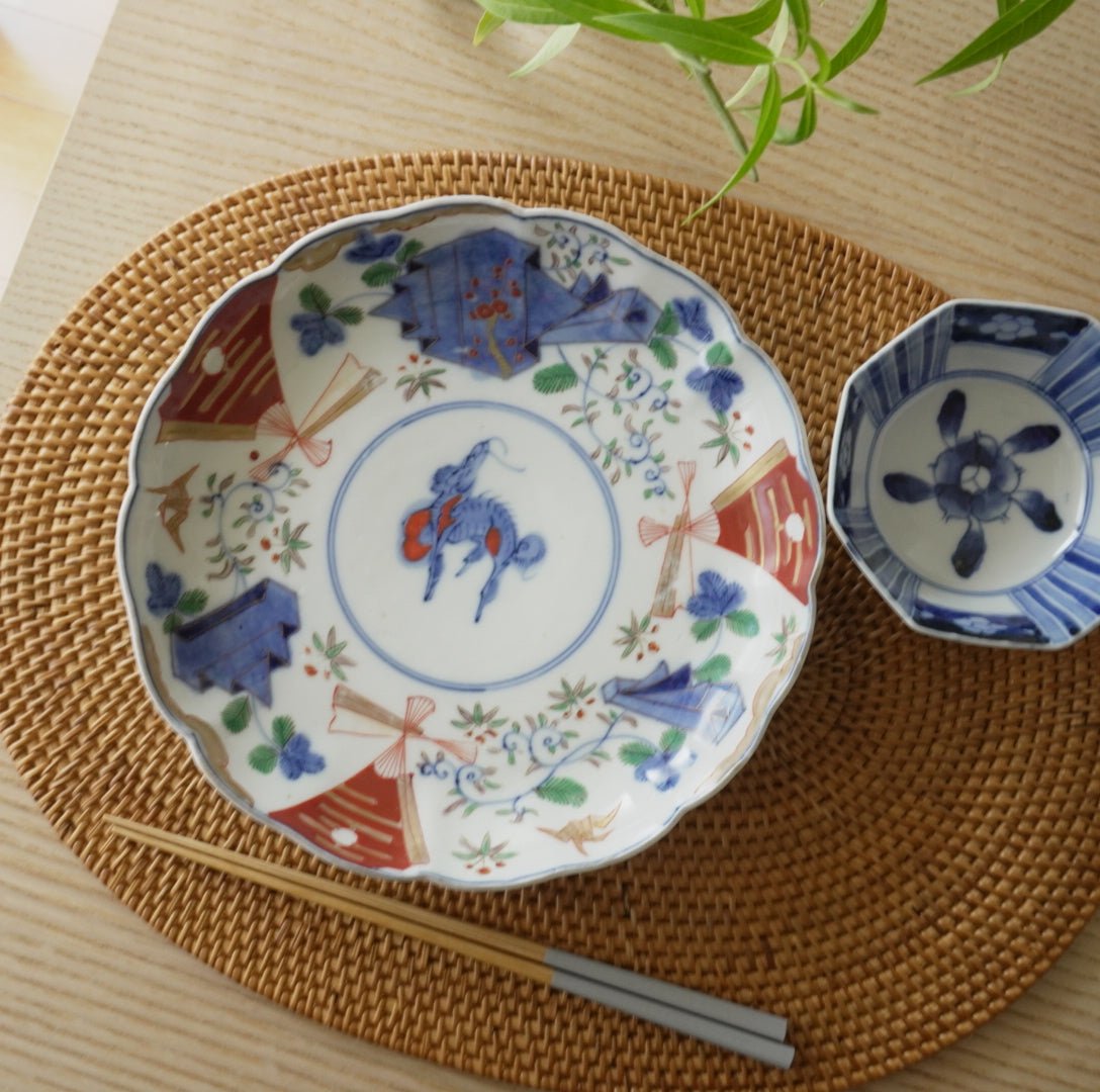 麒麟に仕切絵 伊万里 染付 なます皿 10枚 [B31331] 麒麟に仕切絵