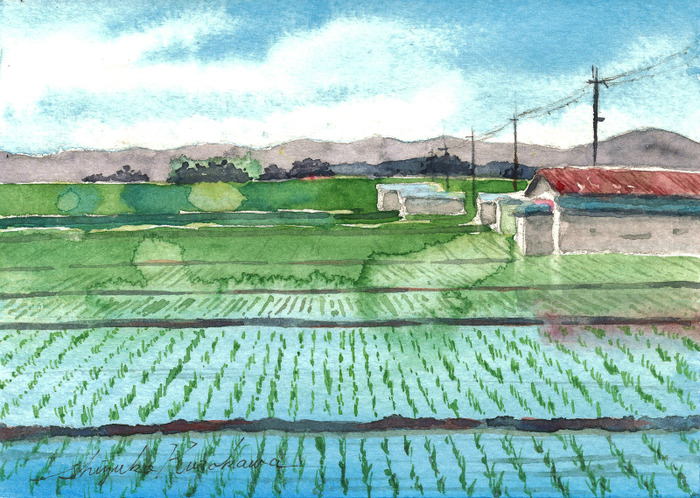 田舎の風景 油彩画 二つのパネル 田舎の風景 油彩画 二つのパネル 田舎