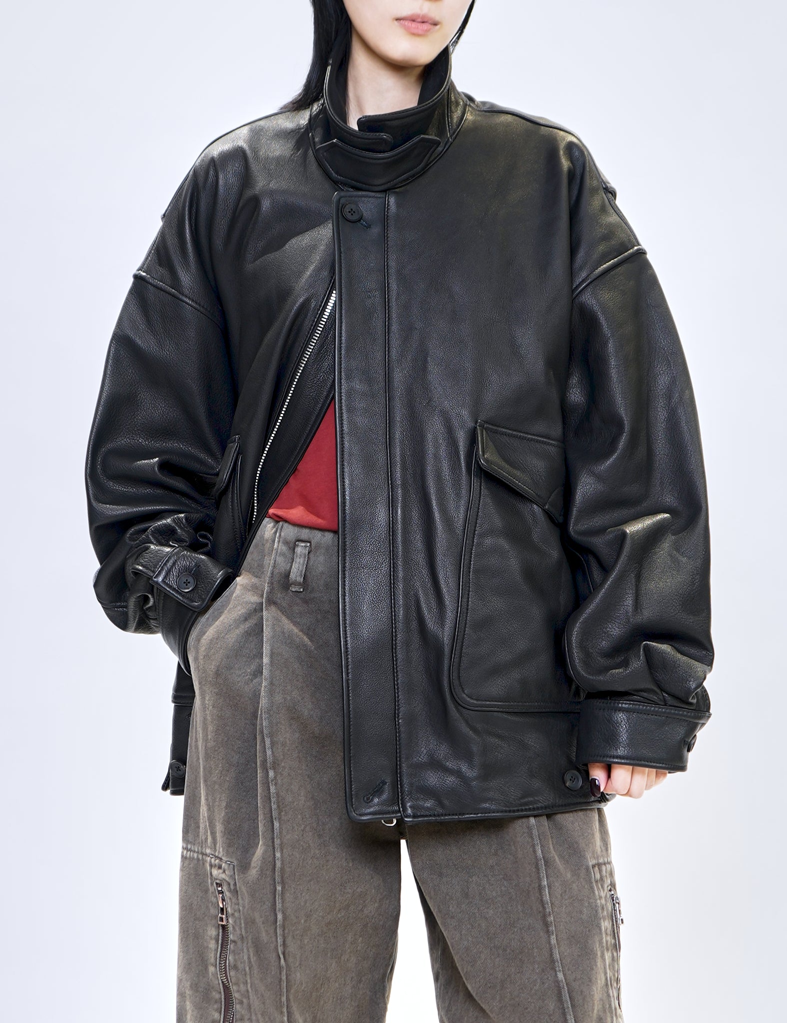 YOKE BLACK LEATHER FLIGHT JACKET