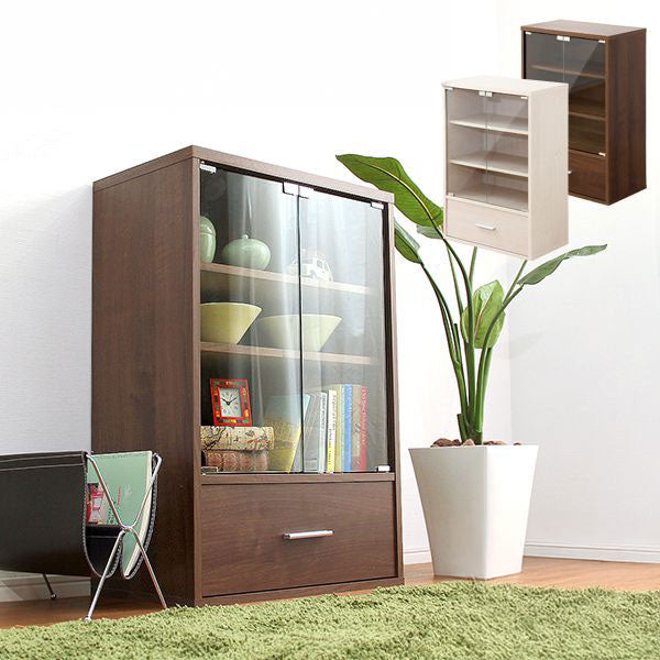 ガラスキャビネット キャビネット 引き出し付き 幅60 60幅 シンプル