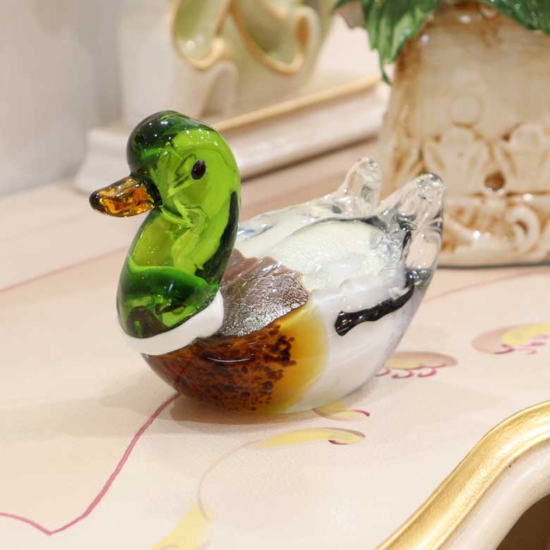 陶器 動物 鴨 マガモ 置物 イタリア製 AHURA 陶器 動物 鴨 置物