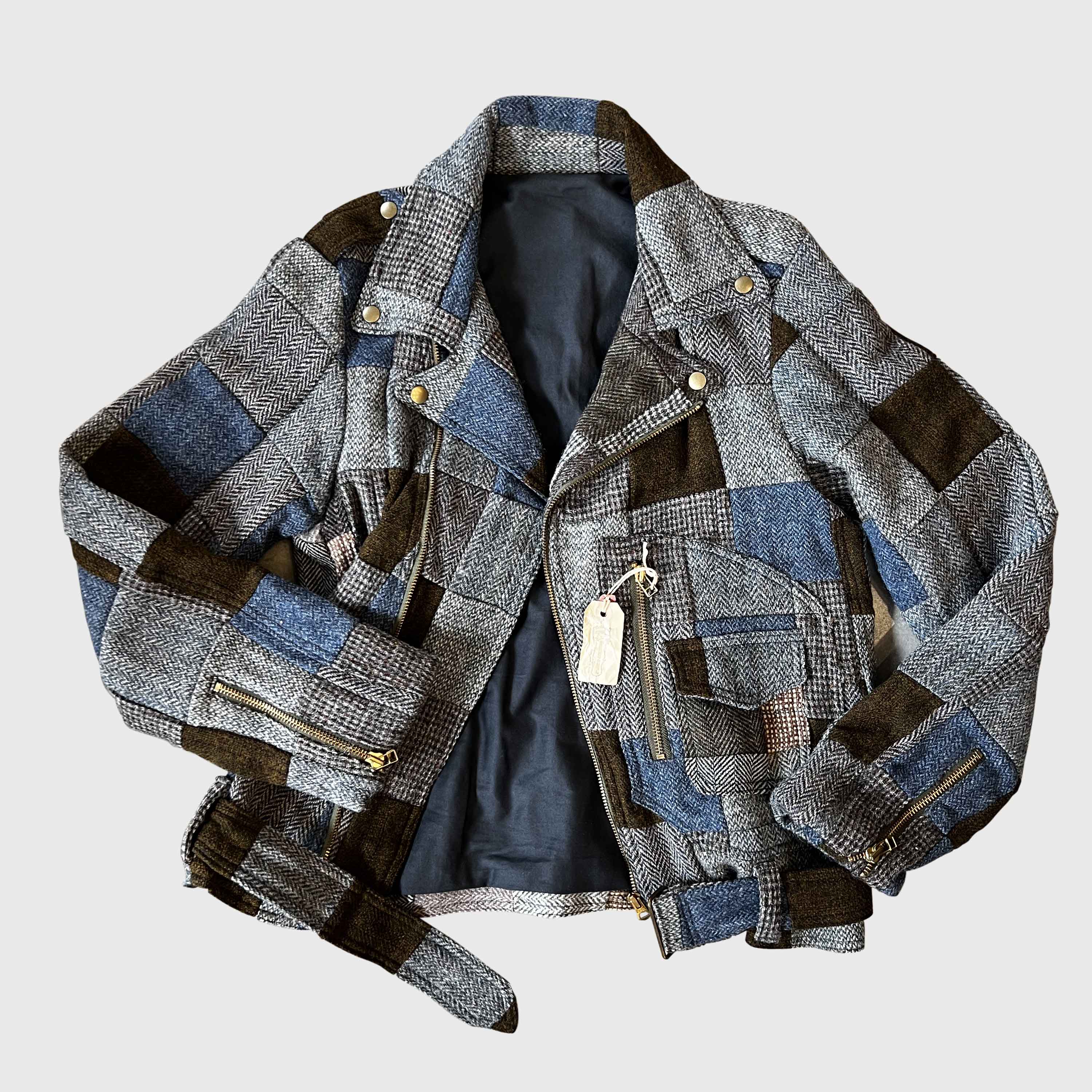 ライダースジャケット｜ハリス・ツイードビンテージ古布パッチワーク