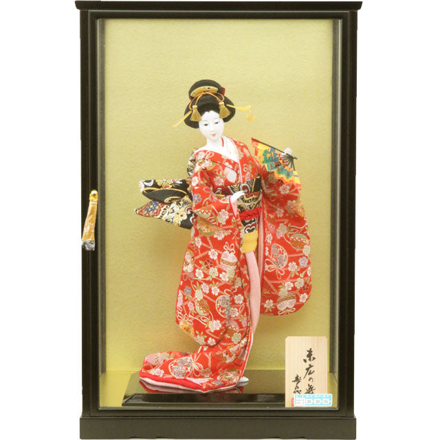 尾山人形 金襴 舞扇 10号 ガラスケース入り – スガ人形店
