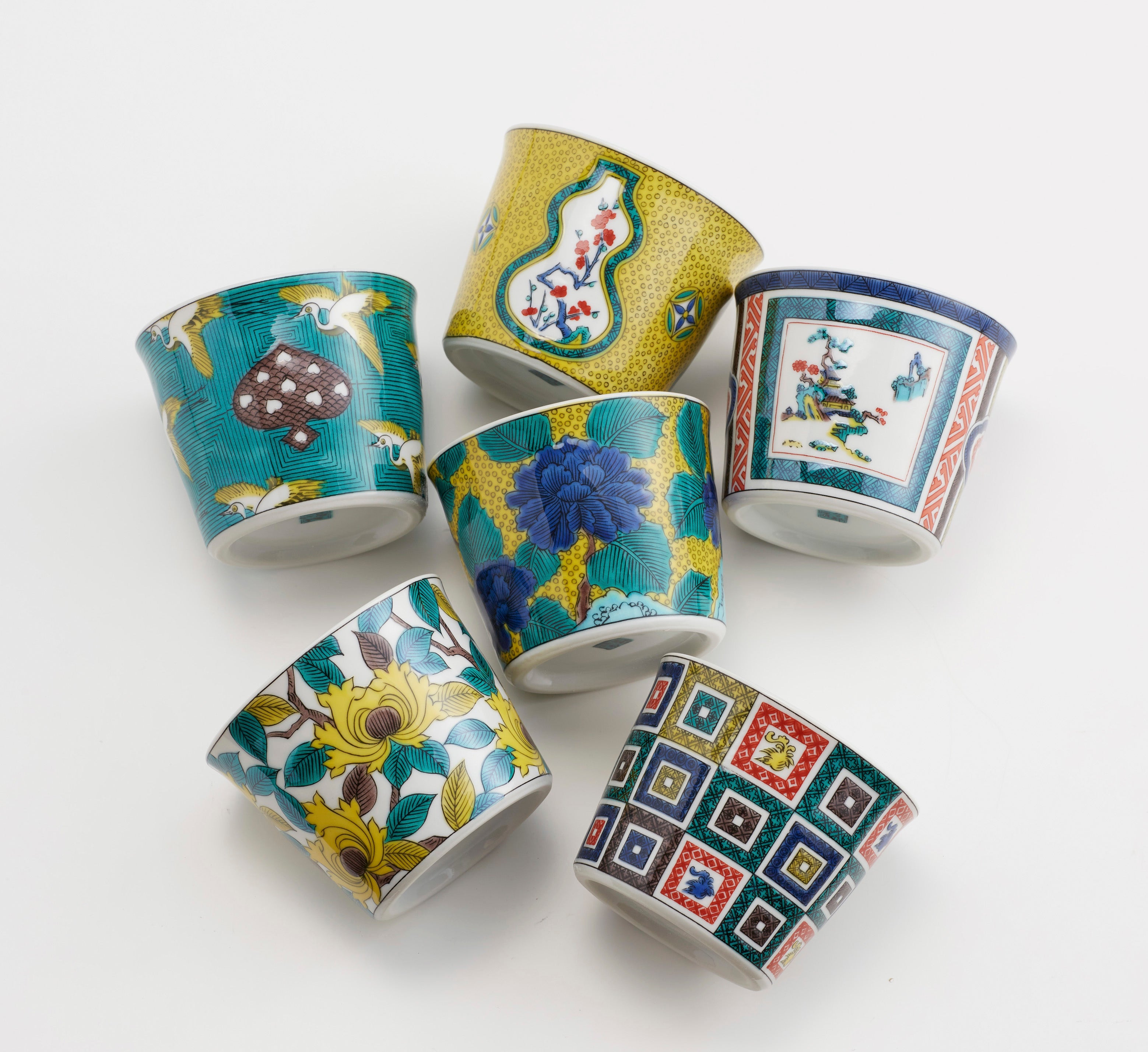 明治期 横浜焼 色絵『富士山水風景文』コーヒーカップ＆ソーサ― 里帰り