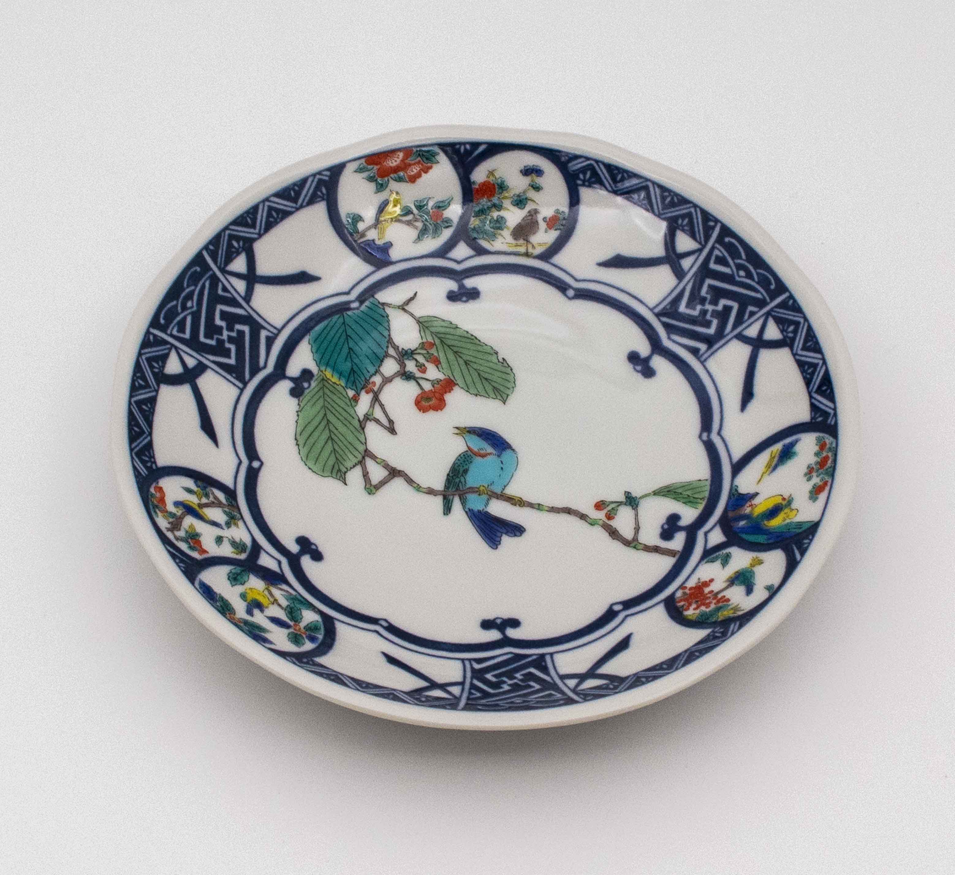 鉄釉『鳥文』皿 小皿 銘々皿 五客セット☆金直しあり☆在銘 箱付 鉄釉