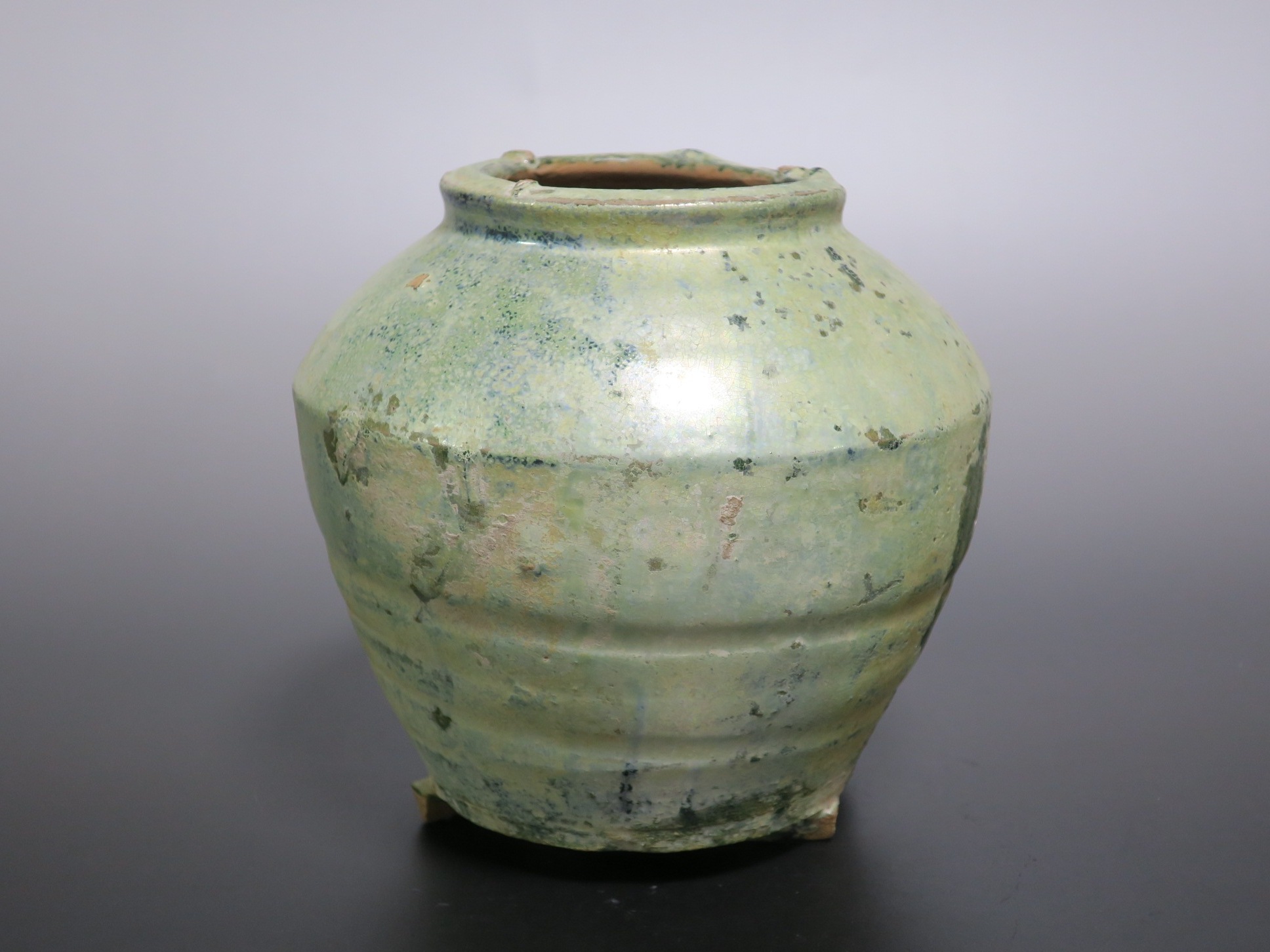 漢代緑釉小壺 】 出土文物 注記有 桐箱付 漢代緑釉小