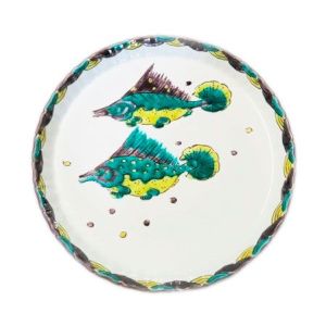 九谷美陶園 魯山人写し皿 5枚セット 双魚文様皿 銘瑛主 九谷焼 直径16