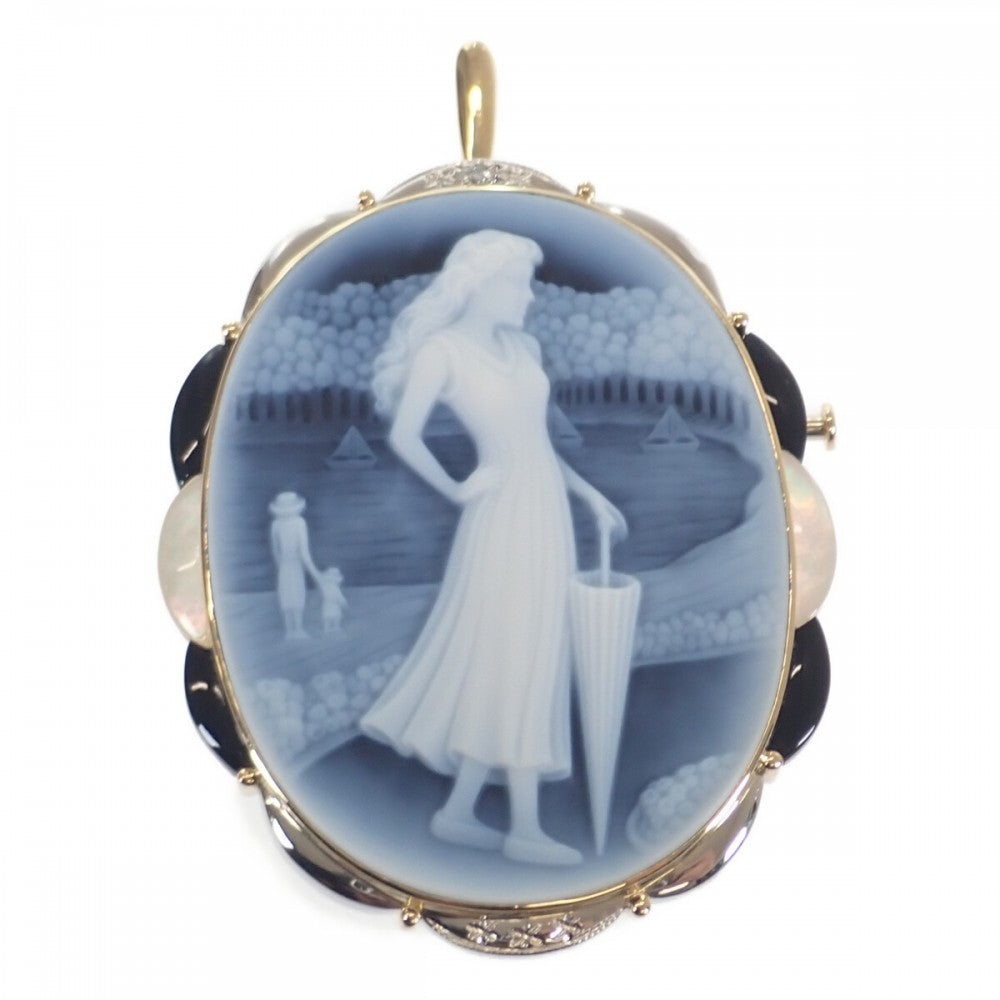 クリスピーノ作イタリアシェルカメオブローチ18k