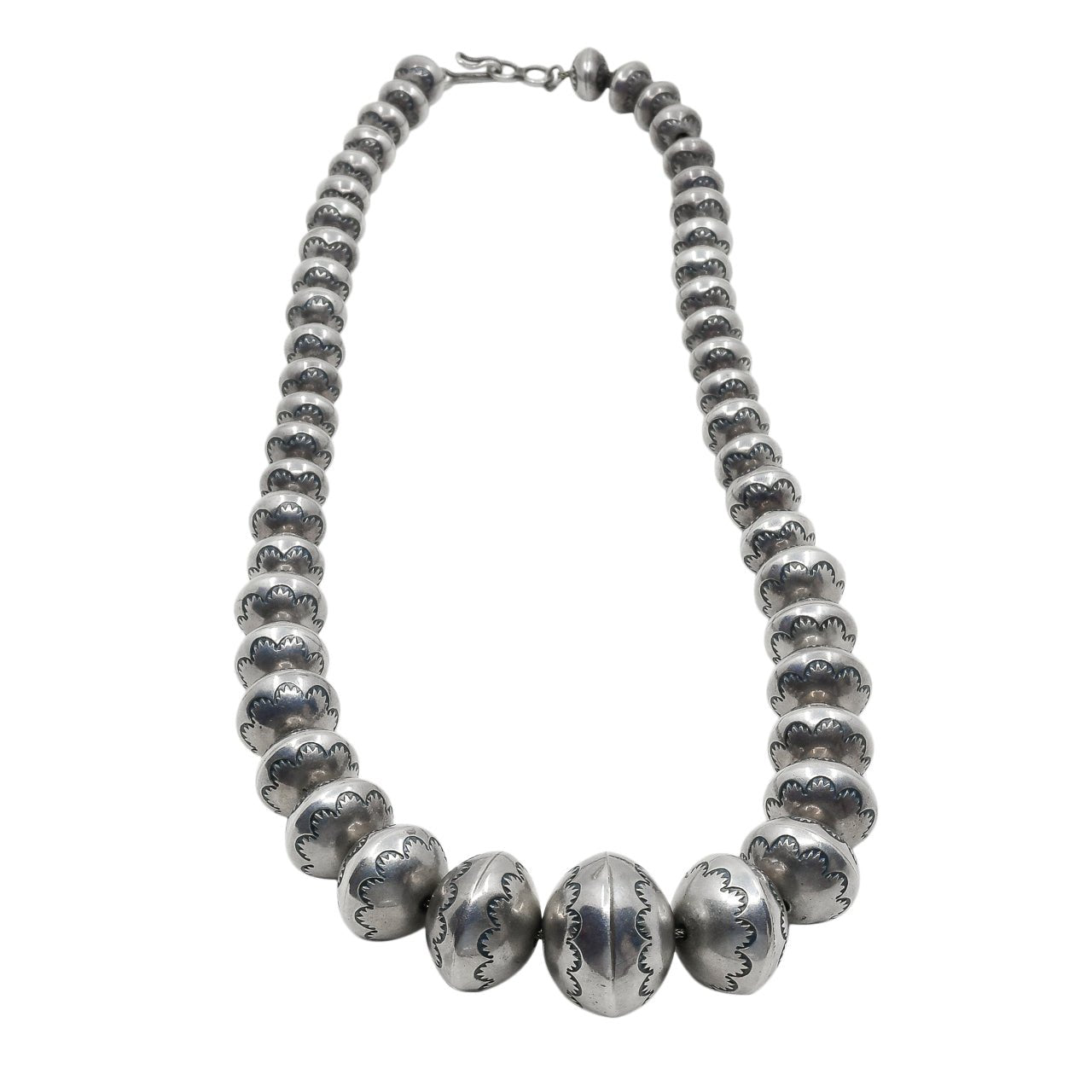 Vintage Navajo Silver Beads With Stamping – Turquoise & Tufa