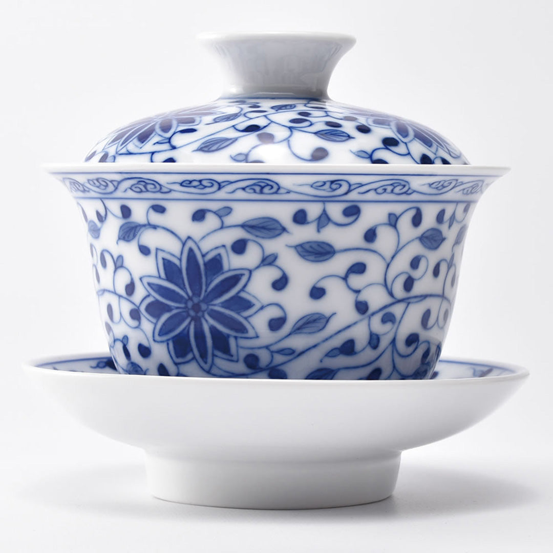 中国茶器 景徳鎮 青花竜紋馬蹄三才蓋碗 茶杯 茶道具 煎茶器 新品