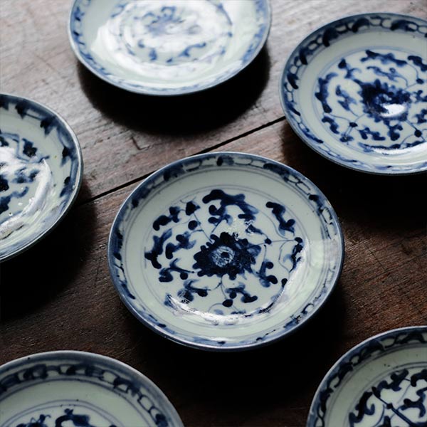 なます皿 5枚 染付 色絵付 金彩 花草 唐草 江戸 古伊万里 バラ売り可