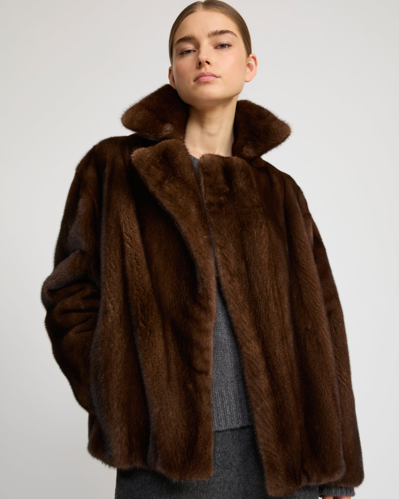 Short cross-front mink fur jacket - brown - Yves Salomon – Yves