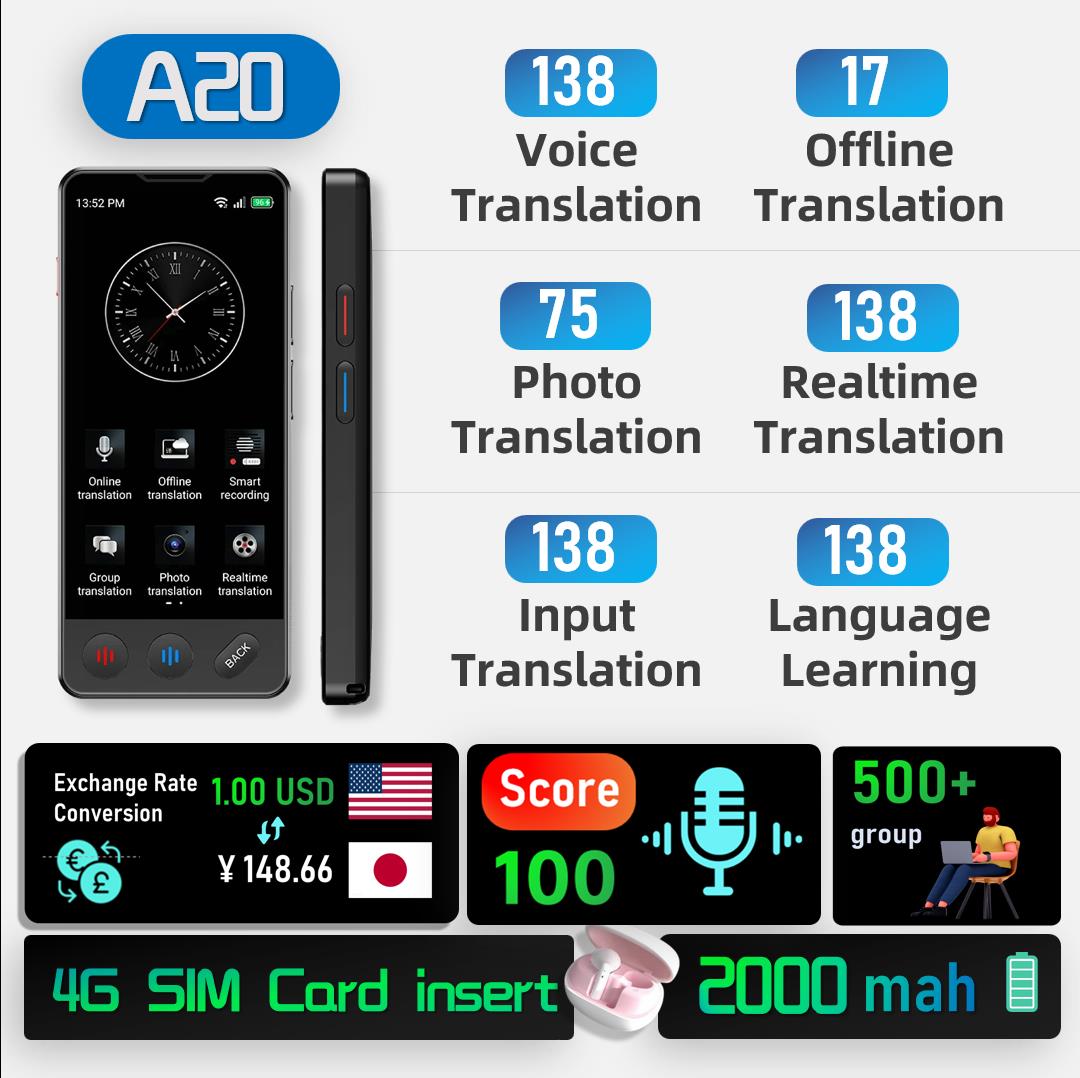 vormor A20 Language Translator Device(WIFI Version) , 2025 Upgraded Hi