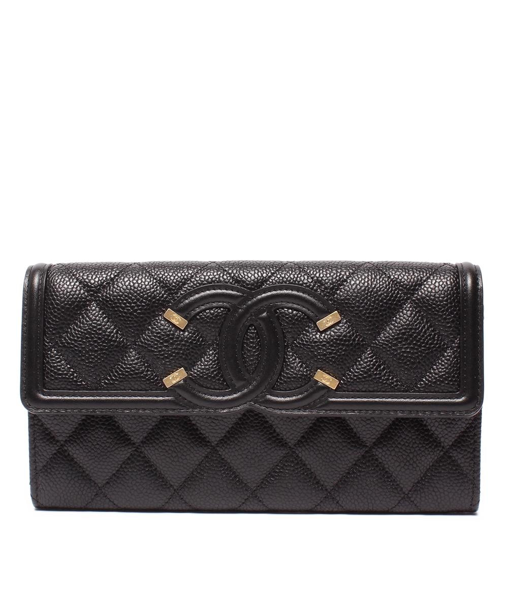 美品 CHANEL 長財布 キャビアスキン ゴールド金具 CCフィリグリー