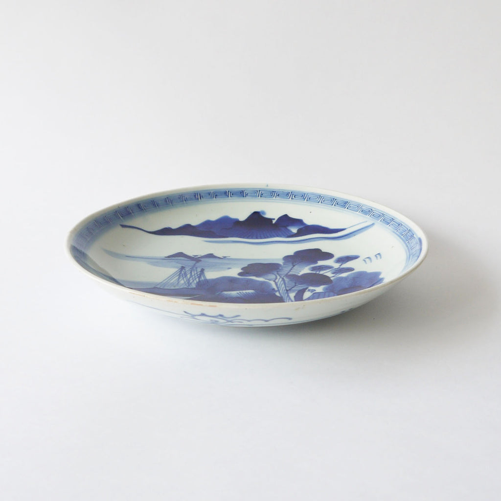 伊万里 海辺の舟 染付 中皿 5枚 [B31367] 伊万里 海辺の舟 染