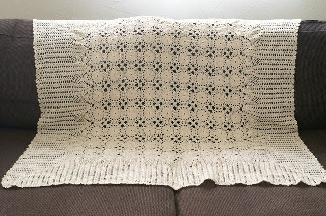 フランスアンティーク クロシェレース編みニットスロウ ブランケット