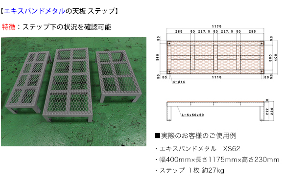 鉄板コンビニ／オーダーメイド ステップ（すべり止めを強化した天板仕様）