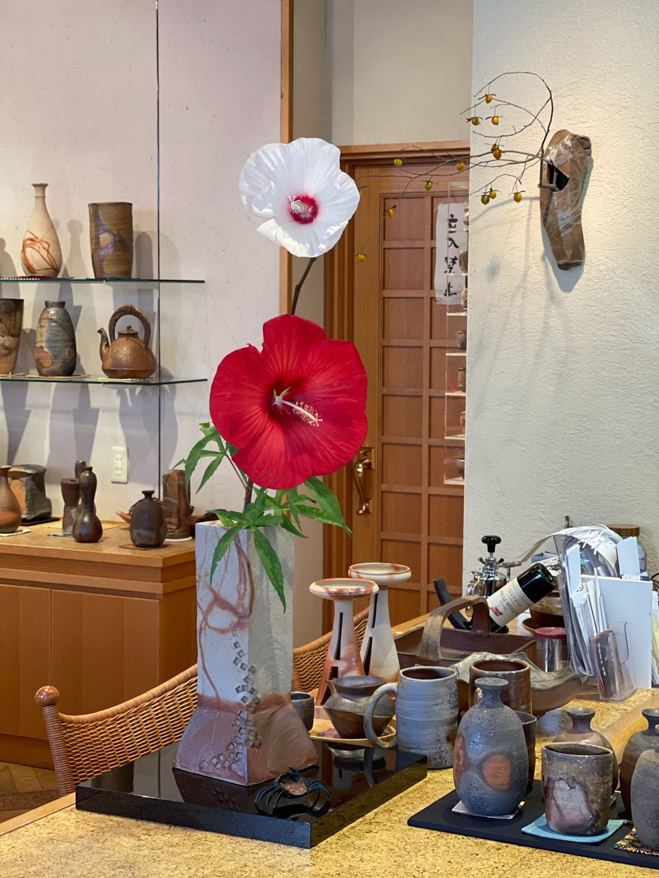 備前焼 耳付き花瓶 花入 陶印有り 備前焼 耳付花入れ 備前焼 陶