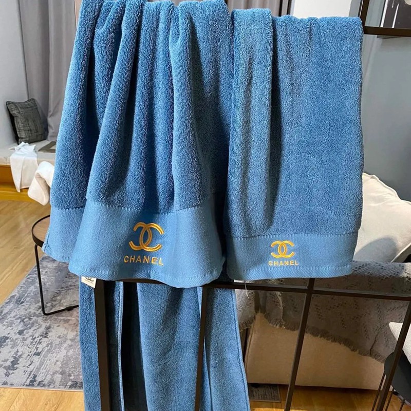 シャネル白ブルーフェイスタオルとバスタオル 2点セット 家庭用ホテル