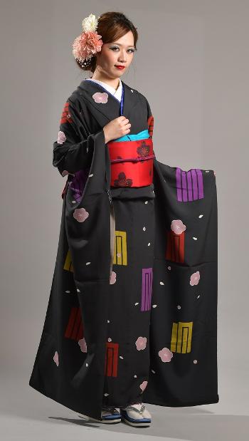 墨色地ｼﾞｭｻﾌﾞﾛｰ源氏香 レンタル 着物＆レンタル つむぎや 辻村ジュ