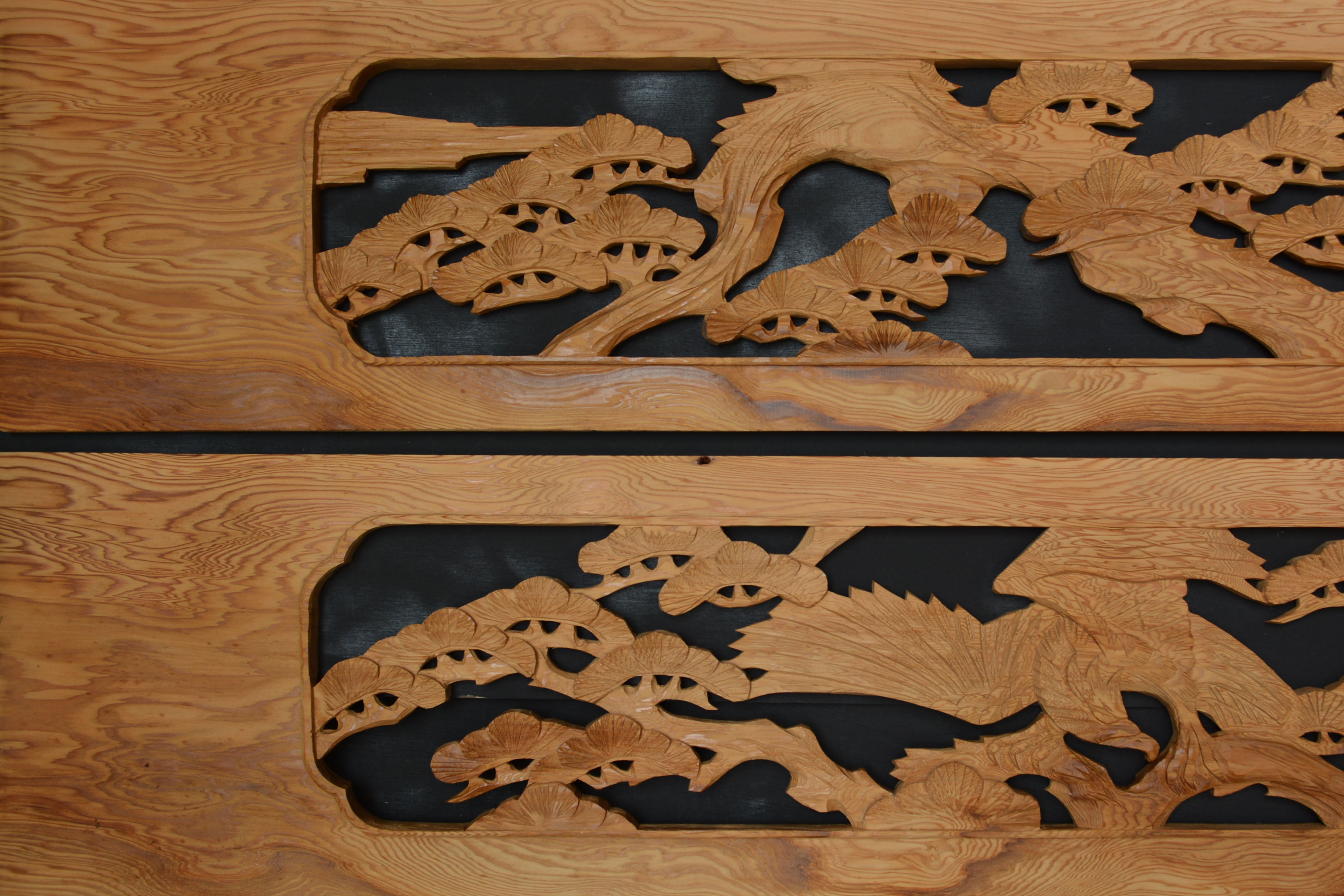 欄間 木彫り 彫刻 二枚組 松と鷲アンティーク 欄間 木彫り 彫刻 二枚組