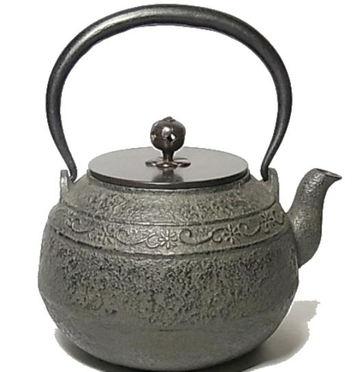 鉄瓶 唐草 銅蓋 鳴金付