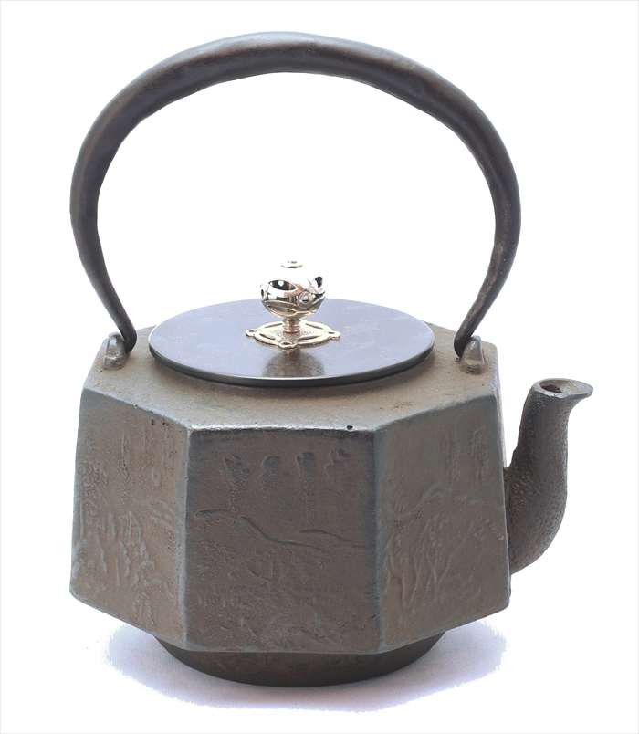 鉄瓶 京鉄瓶 六寸八角肩衝山水 平安松寿堂