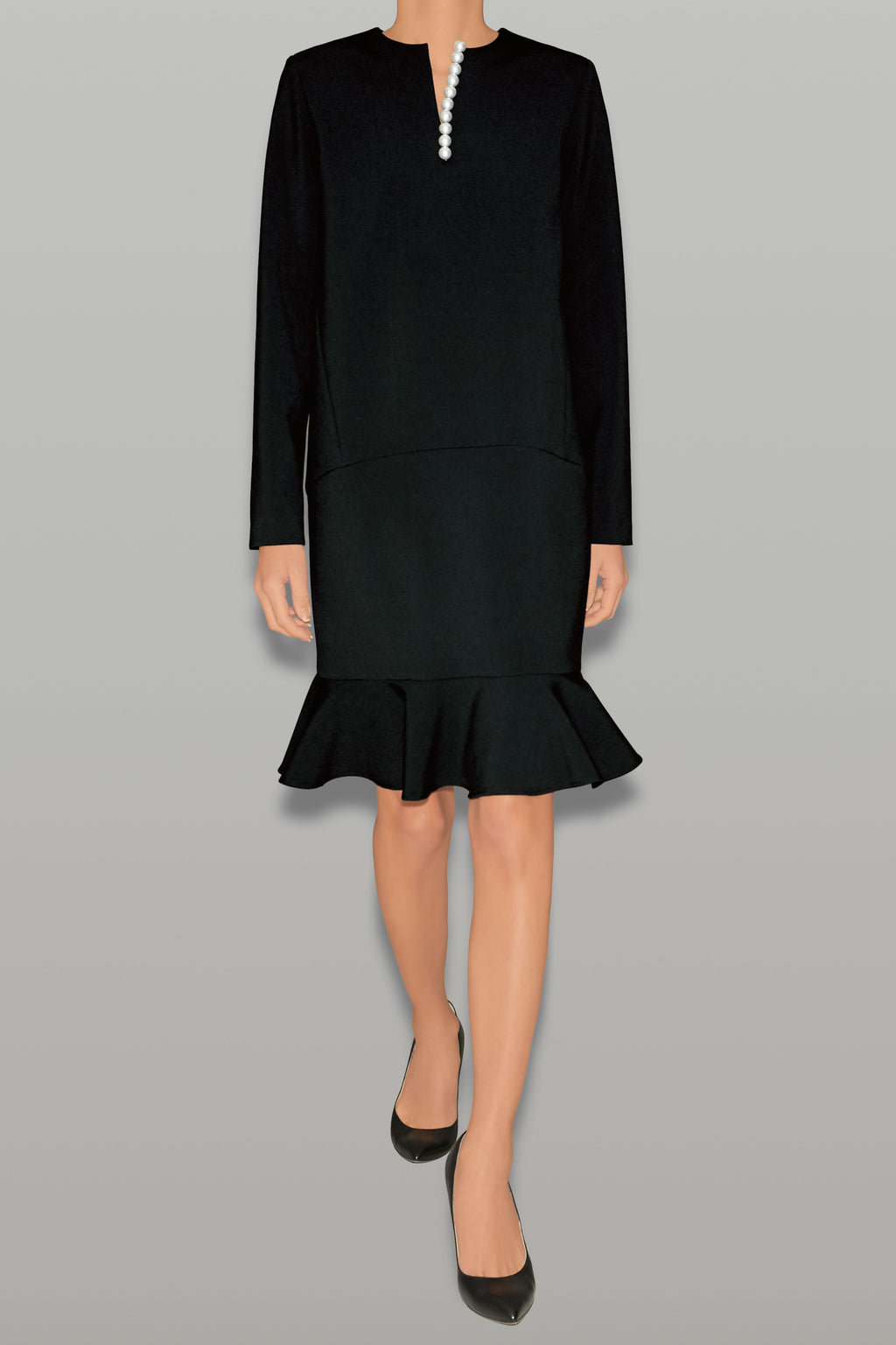 ロングスリーブラッフルヘムパールドレス – YOKO CHAN